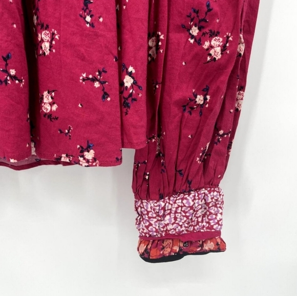 Free People Paloma Red Berry Long Sleeves Top Limited Edition Bohemian Chic - Picture 7 of 16